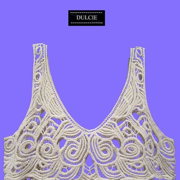 DULCIE NEW Crochet Paisley/Medallion Fringed Hem Overlay Cover-Up Top M - Picture 8 of 12